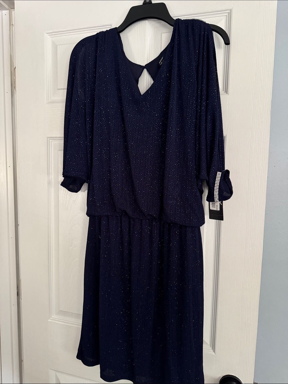 MSK Navy Sparkle Midi Dress with Blouson Bodice